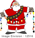 #12516 Santa Holding Christmas Lights Clipart