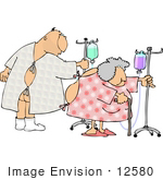 #12580 Elderly Man And Woman In Hospital Gowns With Ivs Clipart