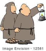 #12581 Robed Catholic Monks Carrying A Lantern Clipart