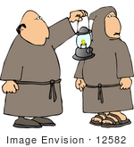 #12582 Catholic Monks In Robes Carrying A Lantern Clipart
