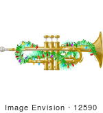 #12590 Horn Decorated With Christmas Lights Clipart