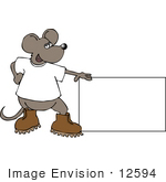 #12594 Mouse In Boots Holding A Blank Sign Clipart