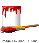 #12602 Can Of Red Paint With A Paintbrush Clipart