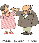#12603 Man And Woman On Cell Phones Clipart