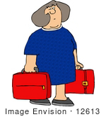 #12613 Woman Carrying Red Suitcases Clipart