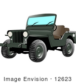 #12623 Green Jeep Vehicle Clipart