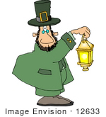 #12633 Leprechaun Carrying A Lantern Clipart