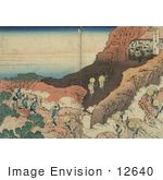 #12640 Photo Of Japanese Pilgrims Climbing A Mountain To Reach A Cave Filled With Monks
