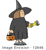 #12646 Girl In A Witch Costume On Halloween Clipart