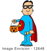 #12648 Boy In A Super Hero Costume On Halloween Clipart