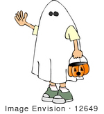 #12649 Boy In A Ghost Costume On Halloween Clipart