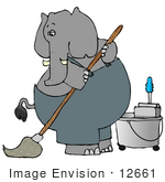 #12661 Elephant Mopping A Floor Clipart