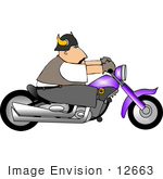 #12663 Man Riding A Purple Motorcycle Clipart