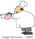 #12681 Chef Holding A Pan Clipart