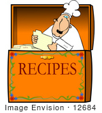 #12684 Chef Reading A Card In A Recipe Box Clipart