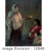 #12848 Picture Of Florence Nightingale With A Lamp Near A Man