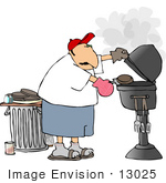 #13025 Middle Aged Caucasian Man Grilling Hamburgers Clipart