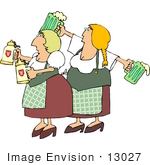 #13027 German Beer Maidens With Steins And Mugs Clipart
