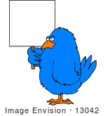 #13042 Blue Bird Holding A Blank Sign Clipart