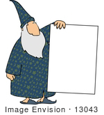 #13043 Old Wizard Holding A Blank Sign Clipart