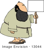 #13044 Caucasian Bearded Man in a Robe Carrying a Blank Sign Clipart by DJArt