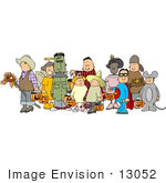 #13052 Costumed Trick Or Treaters On Halloween Clipart