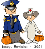 #13054 Brother And Sister Dressed As A Nurse And Cop On Halloween Clipart