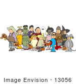 #13056 People In Costumes Trick Or Treating On Halloween Clipart