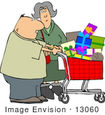 #13060 Middle Aged Caucasian Couple Christmas Shopping Clipart