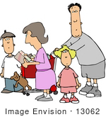 #13062 Caucasian Family Shopping At A Store Clipart