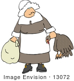 #13072 Pilgrim Woman Carrying A Dead Turkey And Sack Clipart