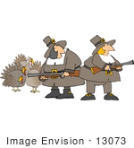 #13073 Two Female Pilgrim Hunters Looking For Turkey Clipart