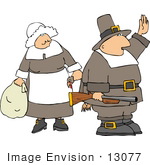 #13077 Caucasian Pilgrim Couple Clipart