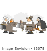 #13078 Pilgrims With Pots and a Turkey Clipart by DJArt