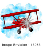 #13083 Biplane Pilot Flying Clipart