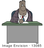 #13085 African American Businessman Sitting At His Desk Clipart