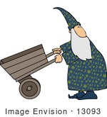 #13093 Wizard Pushing A Wooden Wagon Clipart