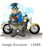 #13095 Motorcycle Cop Writing A Ticket Clipart