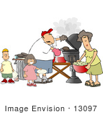 #13097 Caucasian Family Barbecuing At A Picnic Clipart