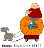 #13105 Boy Riding A Pumpkin In A Wagon Being Pulled By His Dog Clipart