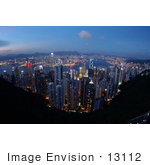 #13112 Picture Of A Sunset View Of Hong Kong Kowloon And Victoria Harbour From Victoria Peak