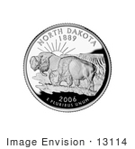 #13114 Picture Of Two Buffalo In The Badlands On The North Dakota State Quarter