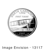 #13117 Picture Of The Wright Brothers And Flyer At Kitty Hawk On The North Carolina State Quarter