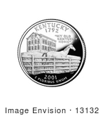 #13132 Picture Of A Thoroughbred Horse And Boardstown Mansion On The Kentucky State Quarter
