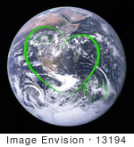 #13194 Picture Of Green Heart Shapes Over Planet Earth