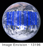 #13196 Picture Of A Blue Barcode Over Earth