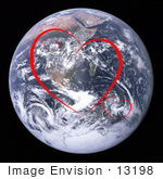 #13198 Picture of Red Heart Shapes Over Planet Earth by Jamie Voetsch