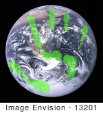 #13201 Picture Of A Green Handprint On Earth