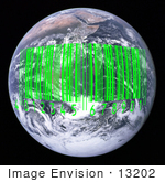 #13202 Picture Of A Green Barcode Over Earth