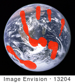 #13204 Picture Of A Red Handprint On Planet Earth